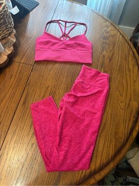 Alo Yoga Alosoft bra leggings 2 piece set yoga athleisure pink womens S